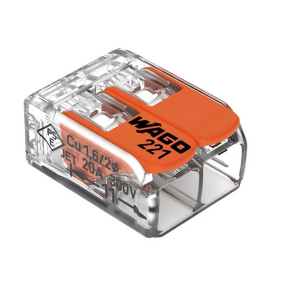 WAGO - Vezeték összekötő 2x0.2-4mm2 minden vezetéktípushoz, karos, áttetsző